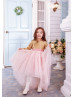 High Low Gold Sequin Pink Tulle Sparkling Flower Girl Dress